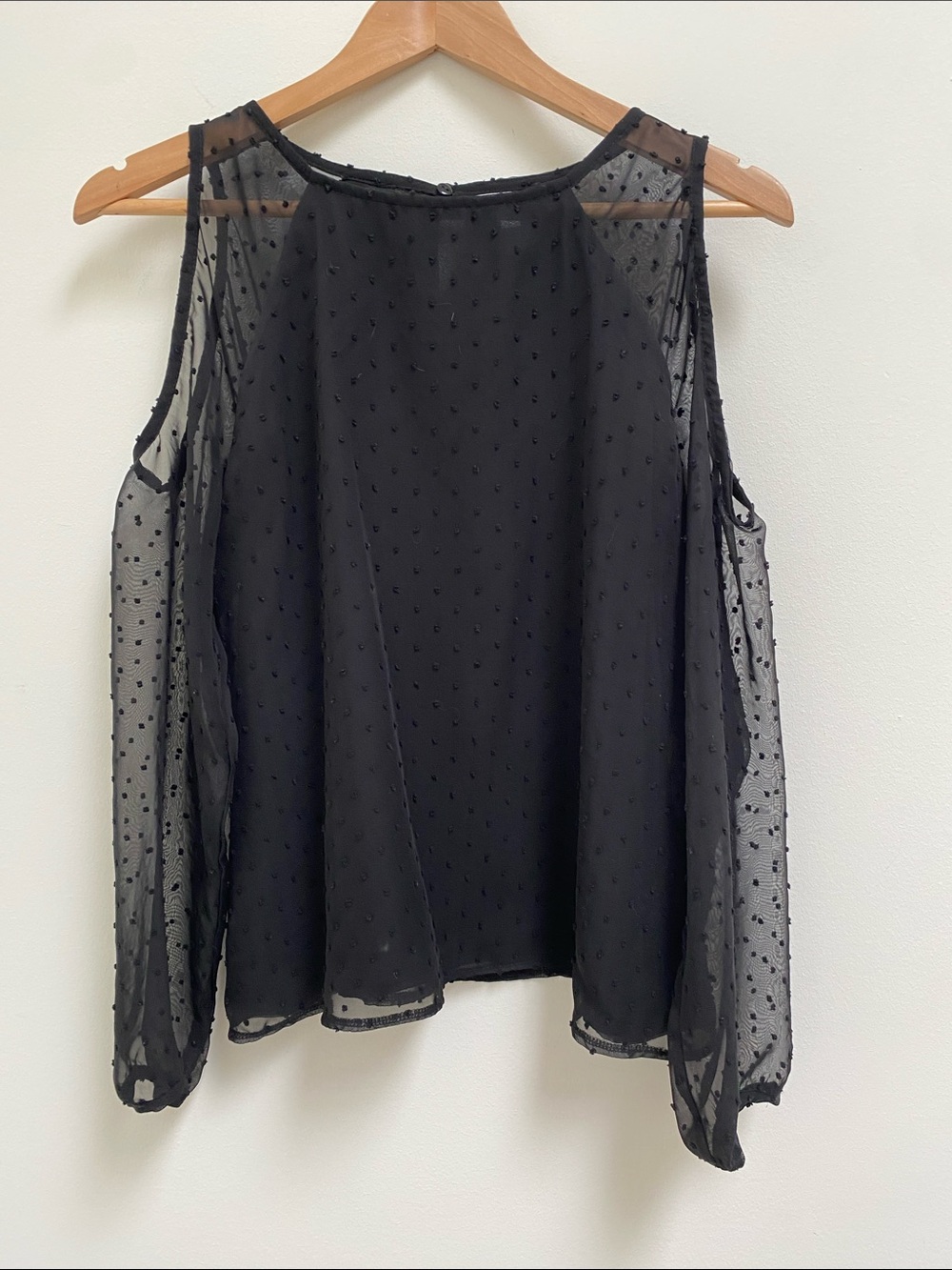 Reitmans Black Sheer Swiss Dot Cold-Shoulder Blouse